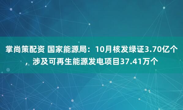 掌尚策配资 国家能源局：10月核发绿证3.70亿个，涉及可再生能源发电项目37.41万个